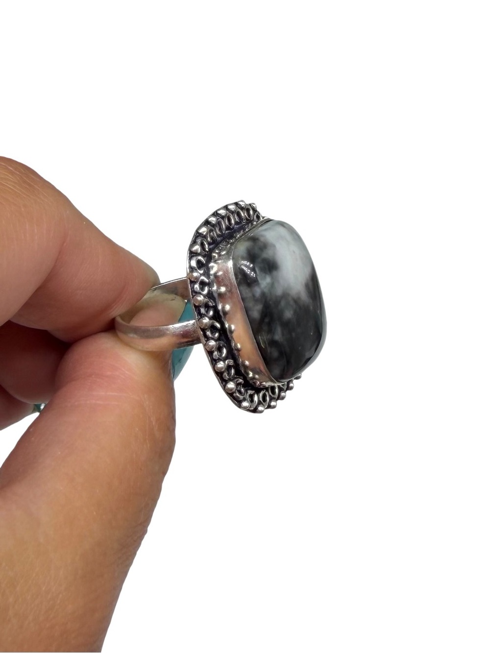 White Buffalo Turquoise Ring Size 9.5 925 Sterling Silver Overlay - Picture 5 of 6